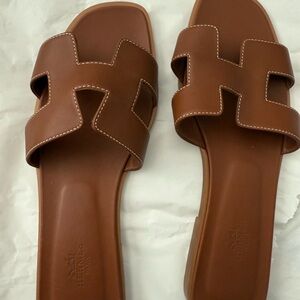 Hermes Brown Sandals with H-Shaped Cutout